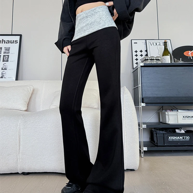 

Черные, серые спортивные штаны, женские спортивные штаны на весну и осень 202, утягивающие брюки с высокой талией, женские спортивные брюки-клеш на плоской подошве