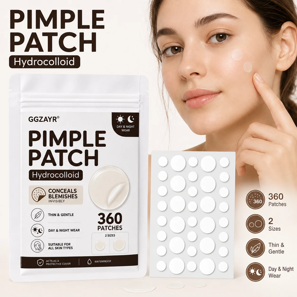 360Pcs Clear Acne Patch Stickers, Invisible for Day & Night Use, Covers Blemishes & Cleanses Skin, Fun Beauty Gift for Girls Bes