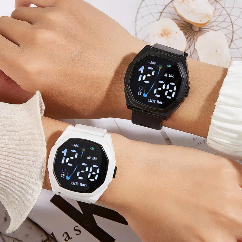 Relógio inteligente masculino feminino led relógios eletrônicos relógio homem à prova dwaterproof água smartwatch masculino display digital relógio de pulso botão bateria