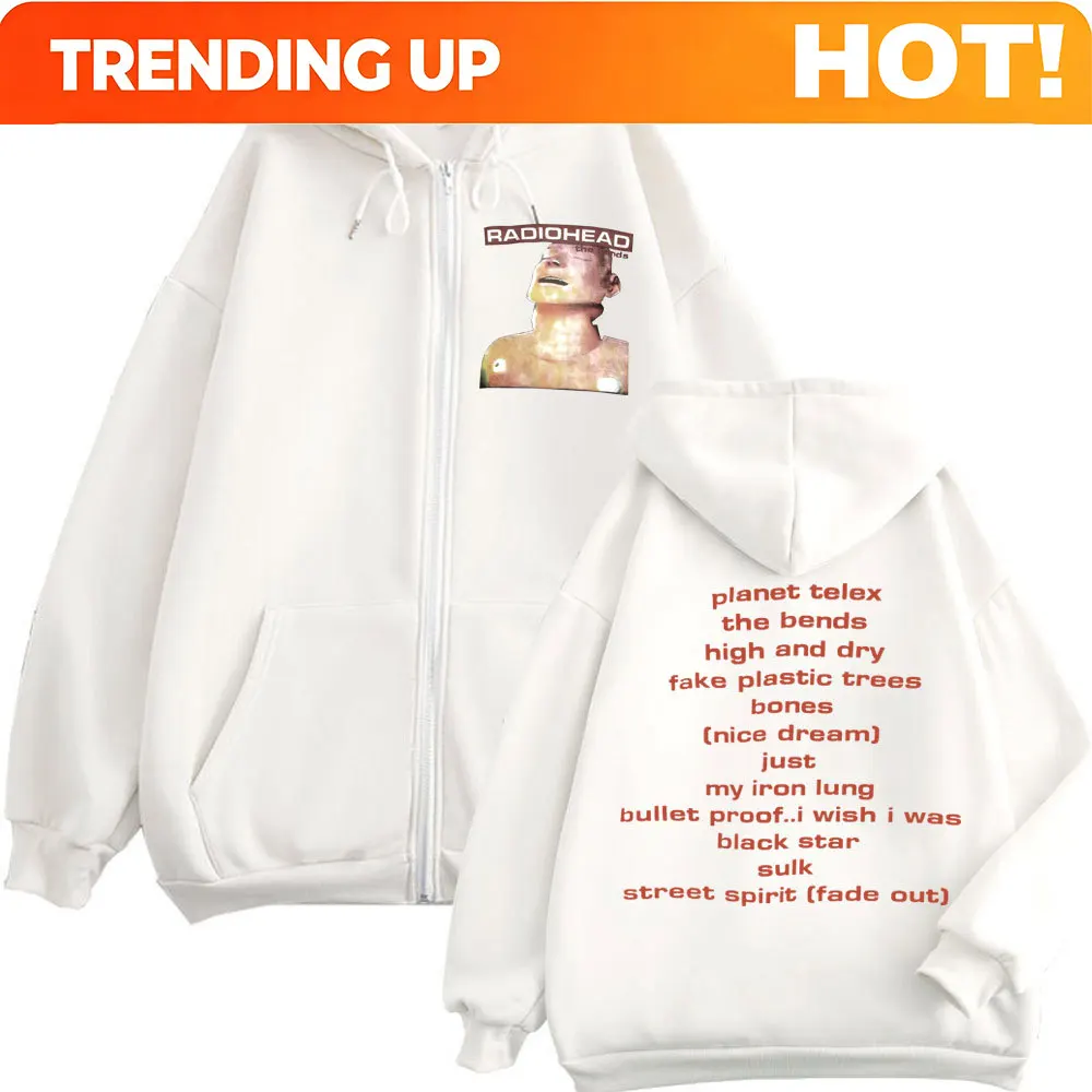 Rock Band Radiohead Music Album Zipper Hoodie Men's Women's Vintage Fashion Zip Up Sweatshirts Casual Oversized Fleece Pullovers