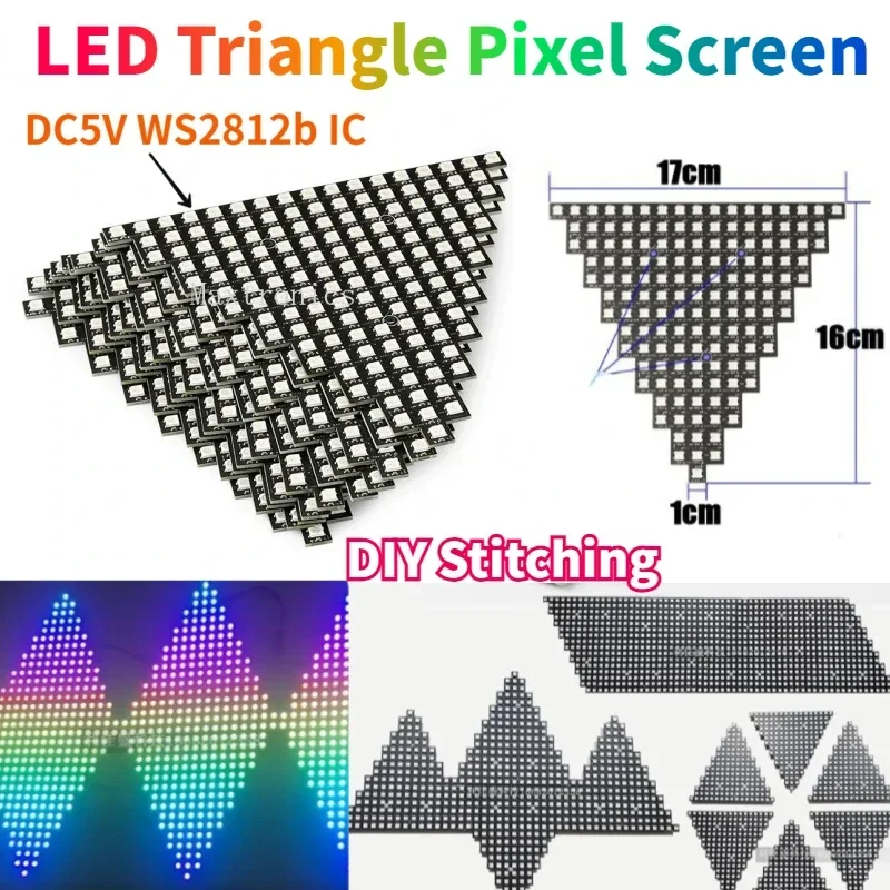 WS2812B RGB LED Triangle Pixel Screen DIY Stitching Panel Digital Modules Full Color Individually Addressable Programmable DC5V