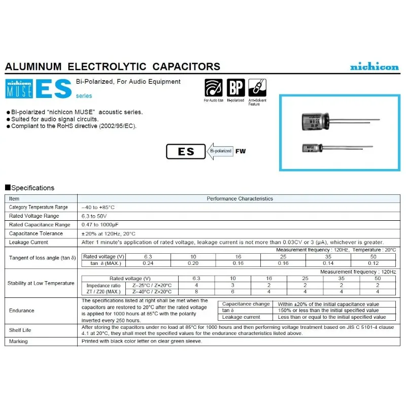 8 قطعة/الوحدة Nichicon MUSE BP ES (Bi) غير القطبية غير القطب ثنائي القطب HiFi مكثف الصوت 4.7 فائق التوهج/10 فائق التوهج/22 فائق التوهج/47 فائق التوهج/100 فولت 25 فولت/50 فولت قدم النحاس
