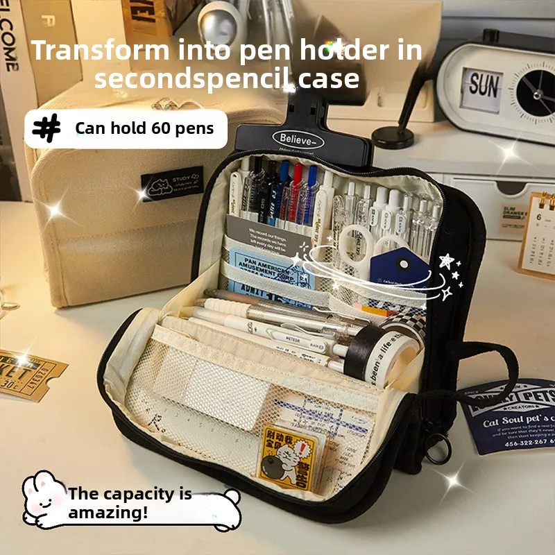 

Холщовый пенал большой емкости для девочек в стиле японской канцелярской коробки, новый модный студенческий пенал для хранения канцелярских принадлежностей