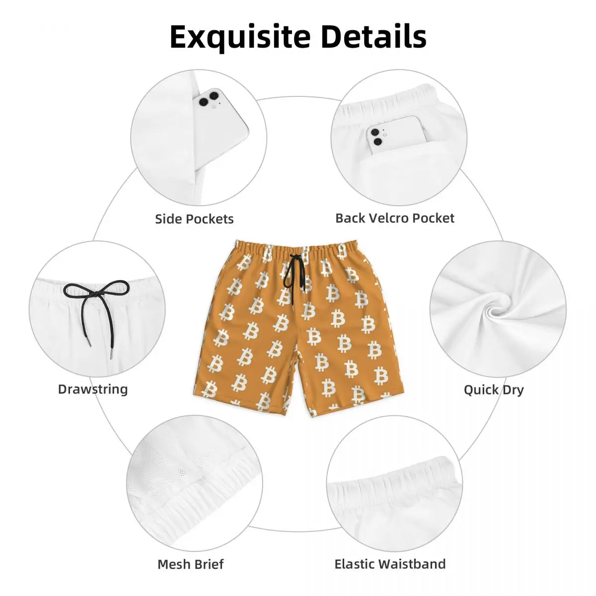 Bitcoin Cryptocurrency Board Shorts Summer Bitcoin BTC Y2K Funny Beach Short Pants Men Sports Fitness Quick Drying Swim Trunks