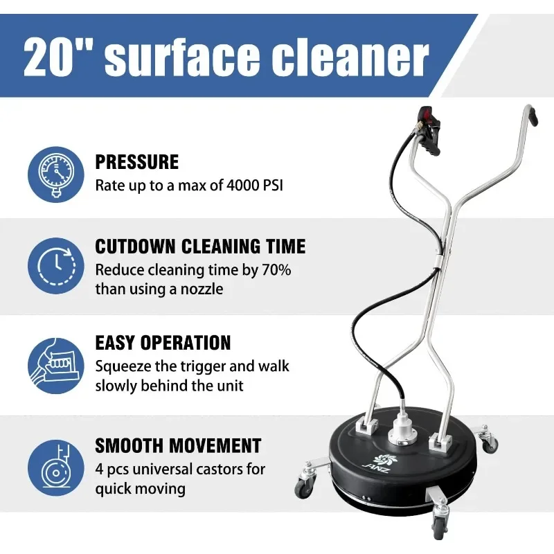 janz 20" Pressure Washer Surface Cleaner with 4 Wheels,Dual Handle,Hard Composite Construction, 4 Replacement Nozzles