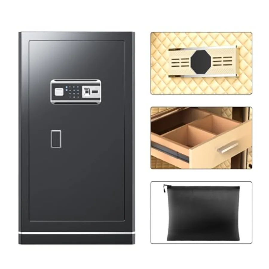 

Home safe with biometric lock, 6.5 cuft capacity, steel construction, black finish, fireproof and waterproof bag included, smar