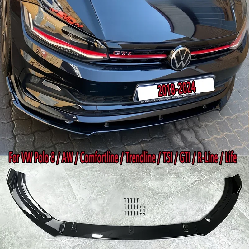 For Volkswagen Polo 8 / AW / Comfortline / Trendline / TSI / GTI / R-Line / Life / 1.0 2017-2024 Front Bumper Lip Chin Spoiler