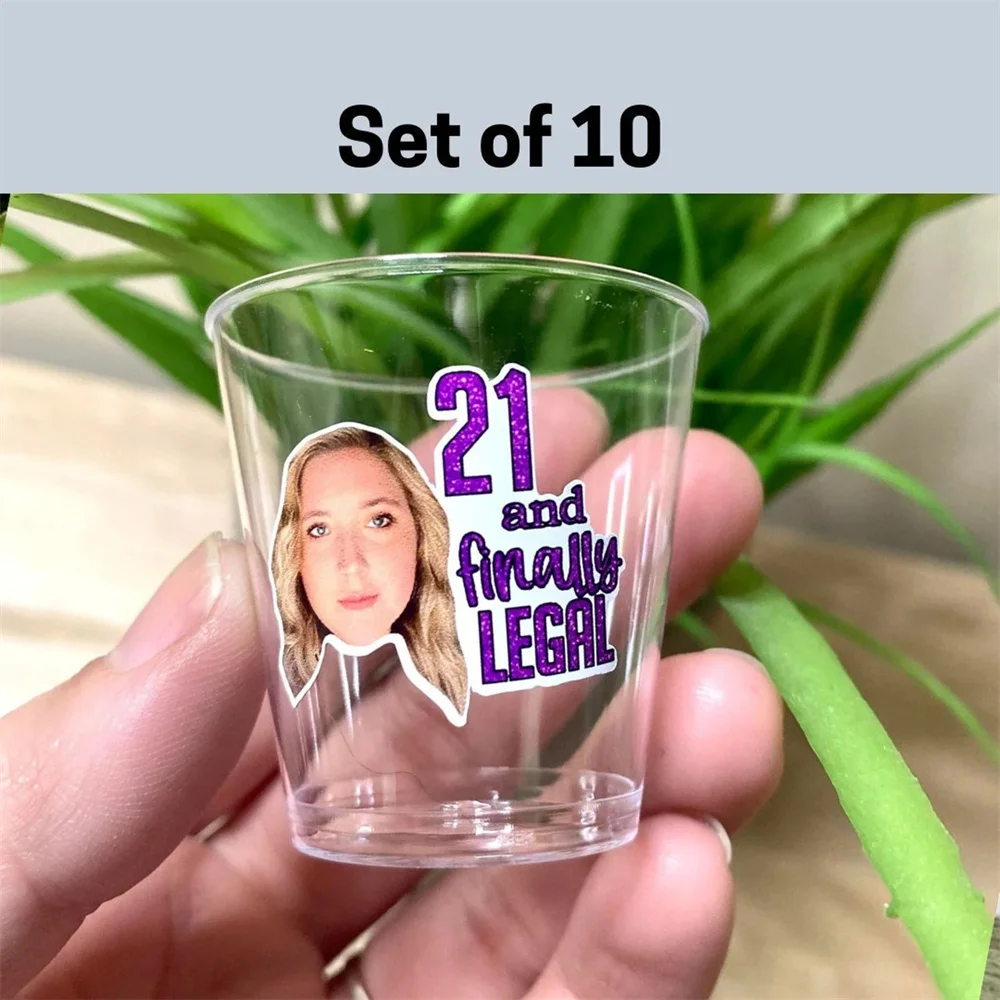 Set of 10 Plastic Shot Glasses, custom shot glasses bulk, 21st birthday decorations, 21st birthday gift for her, 21st birthday s