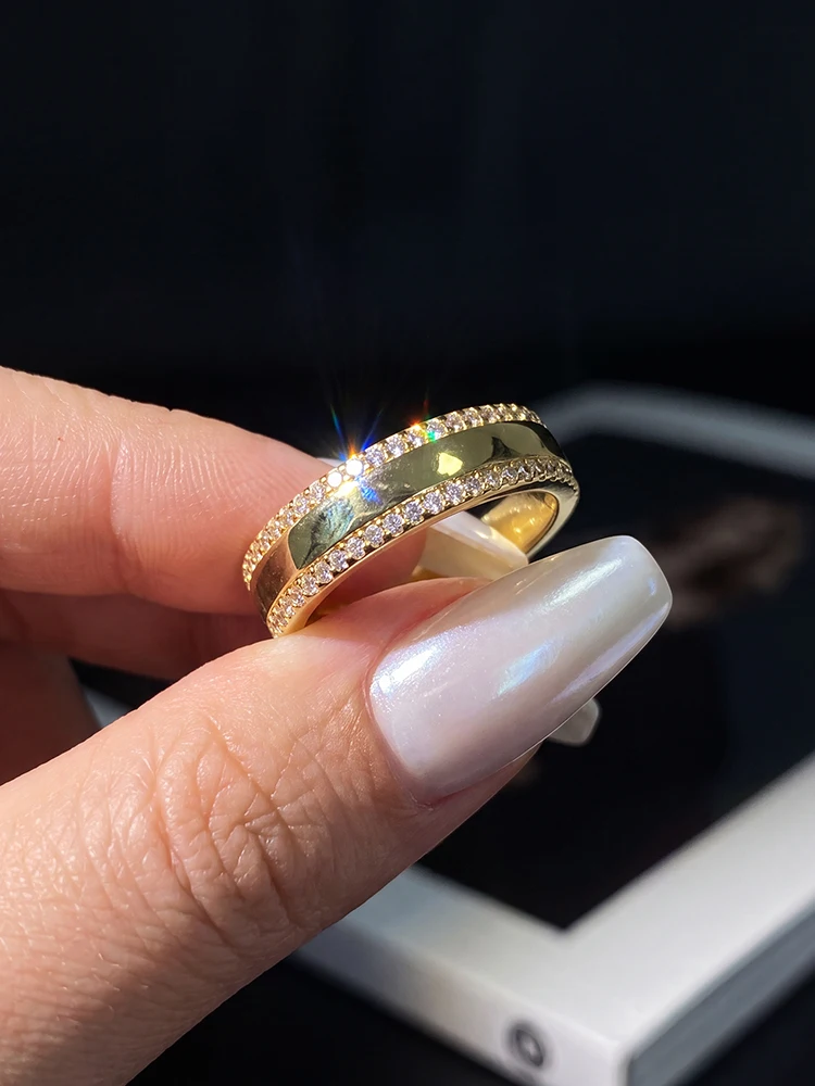 Modische Echte Runde Moissanit-Diamant-Sternscharnier-Eheringe für Frauen Jubiläum Hochwertiger Schmuck – Detail 3