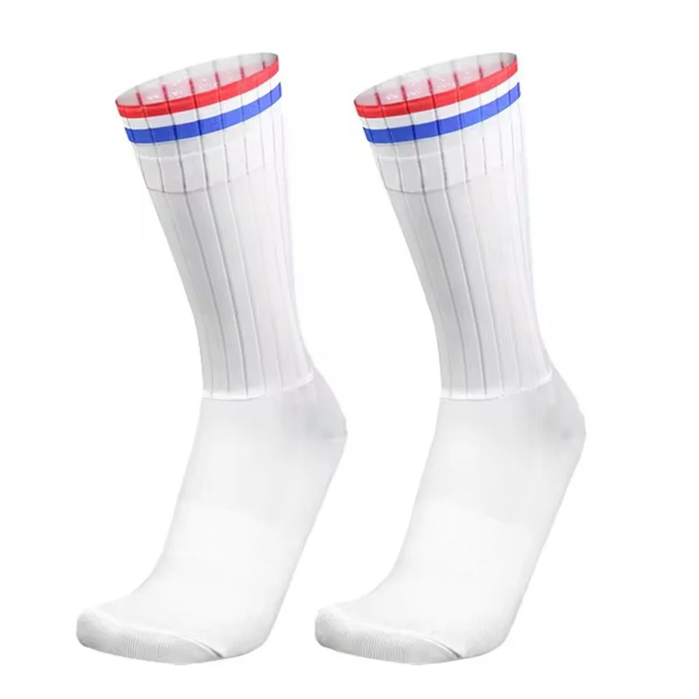 Summer 2024 New Anti Aero Slip Silicone Socks Whiteline Cycling Socks Men Bicycle Sport Running Bike Socks Calcetines Ciclismo