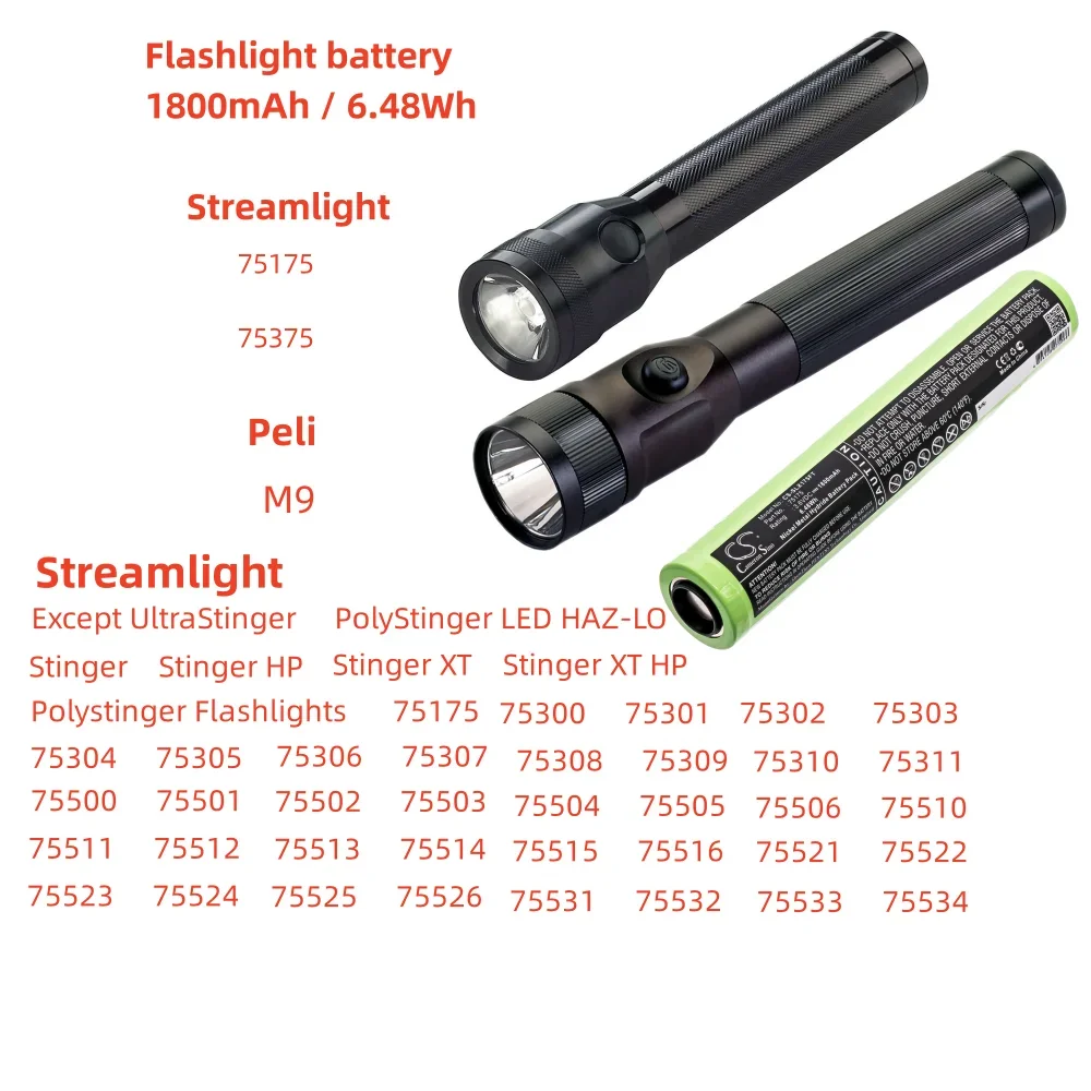Battery For Streamlight 75175 75375 Except UltraStinger PolyStinger LED HAZ-LO HP Stinger XT Stinger XT HP