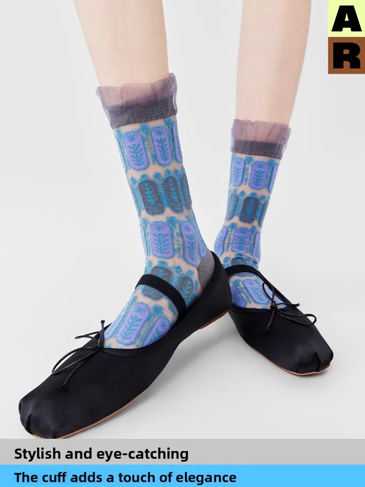 

Ретро-кружевные шелковые чулки-ботфорты в стиле балетных носков, средней длины, из нейлона, полиэстера и спандекса, летние.