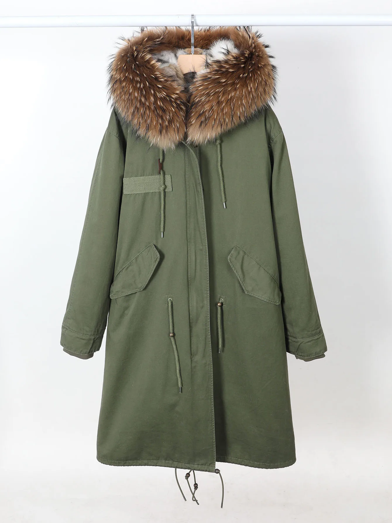 Maomaokong Extra lange Winter Frau Mantel Plus Größe Schwarz Parkas Natürliche Waschbären pelz kragen Echtpelz Futter Warme Jacke Mäntel