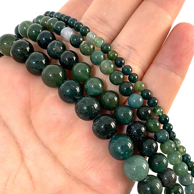 AAA Natural Moss Agate Stone Beads Loose Smooth Round Gemstone For Jewelry Making DIY Bracelet Earrings Accessories 4-12MM 15\'\'