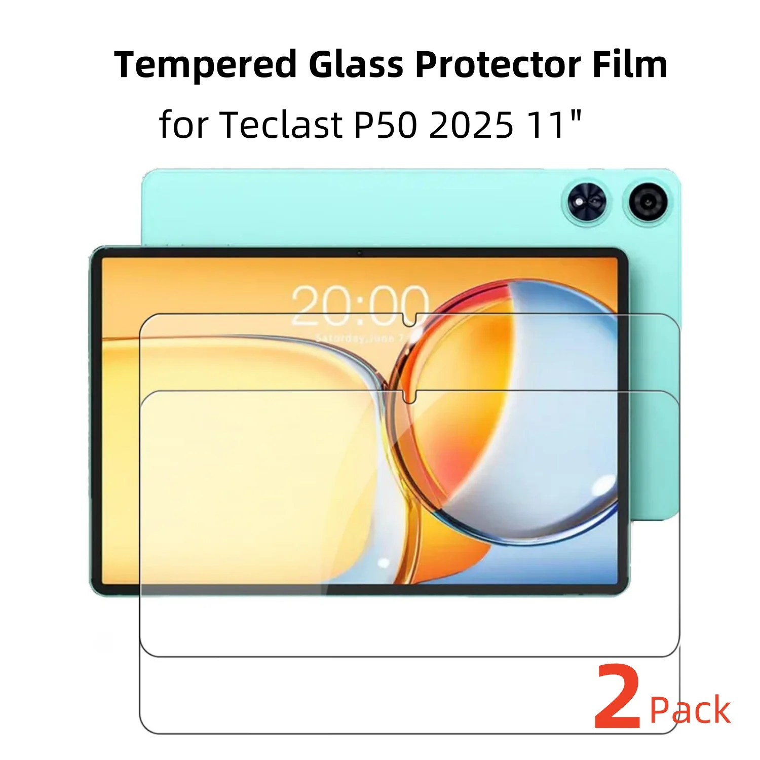 2Pack Tempered Glass Film for New Teclast P50 2025 Screen Protector 11-inch Case Friendly Anti-Scratch HD Clarity Screen Guard