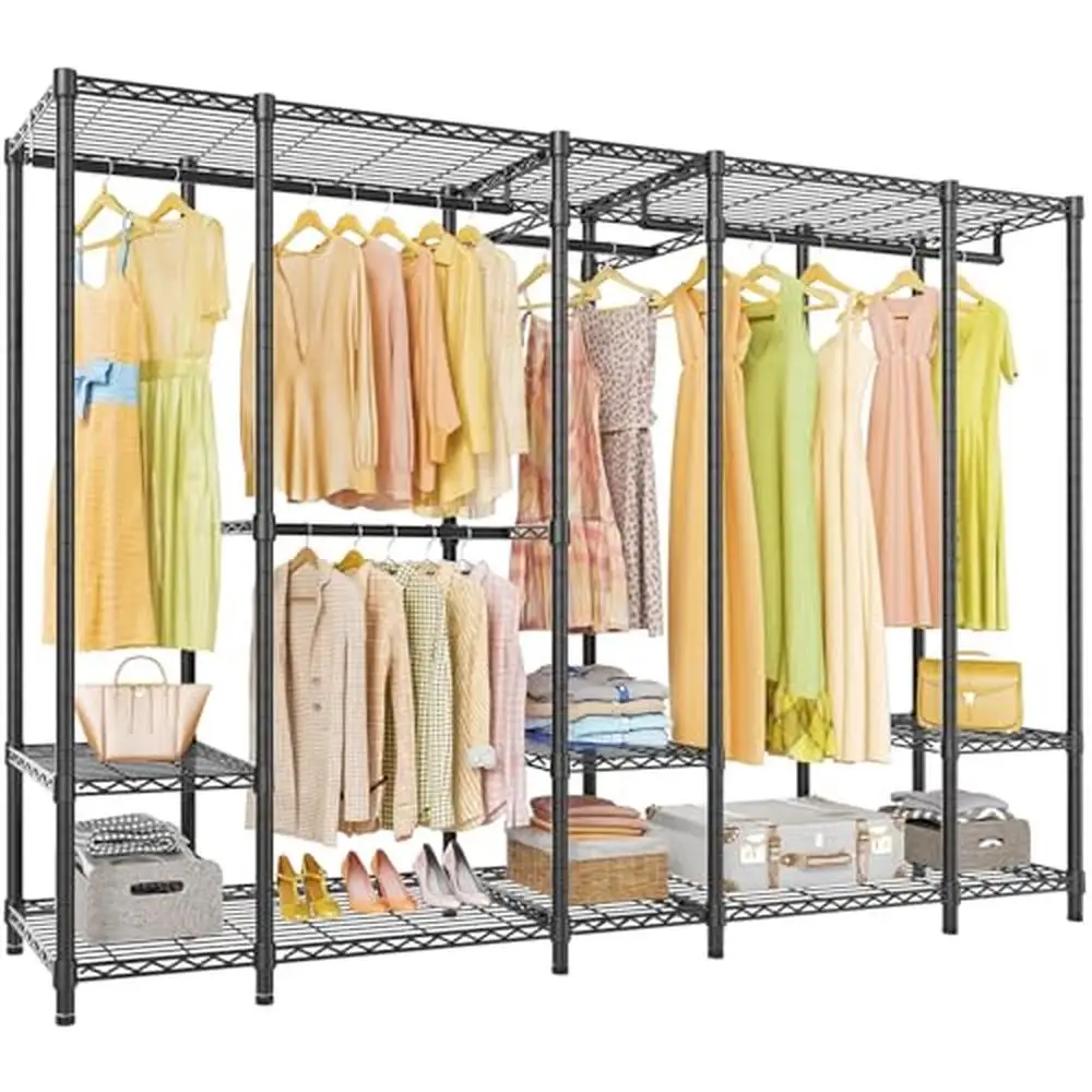 Large Heavy Duty Metal Wardrobe Closet Storage Organizer Adjustable Shelves & Hanging Rods Bedroom Apartment Walk-in Closet