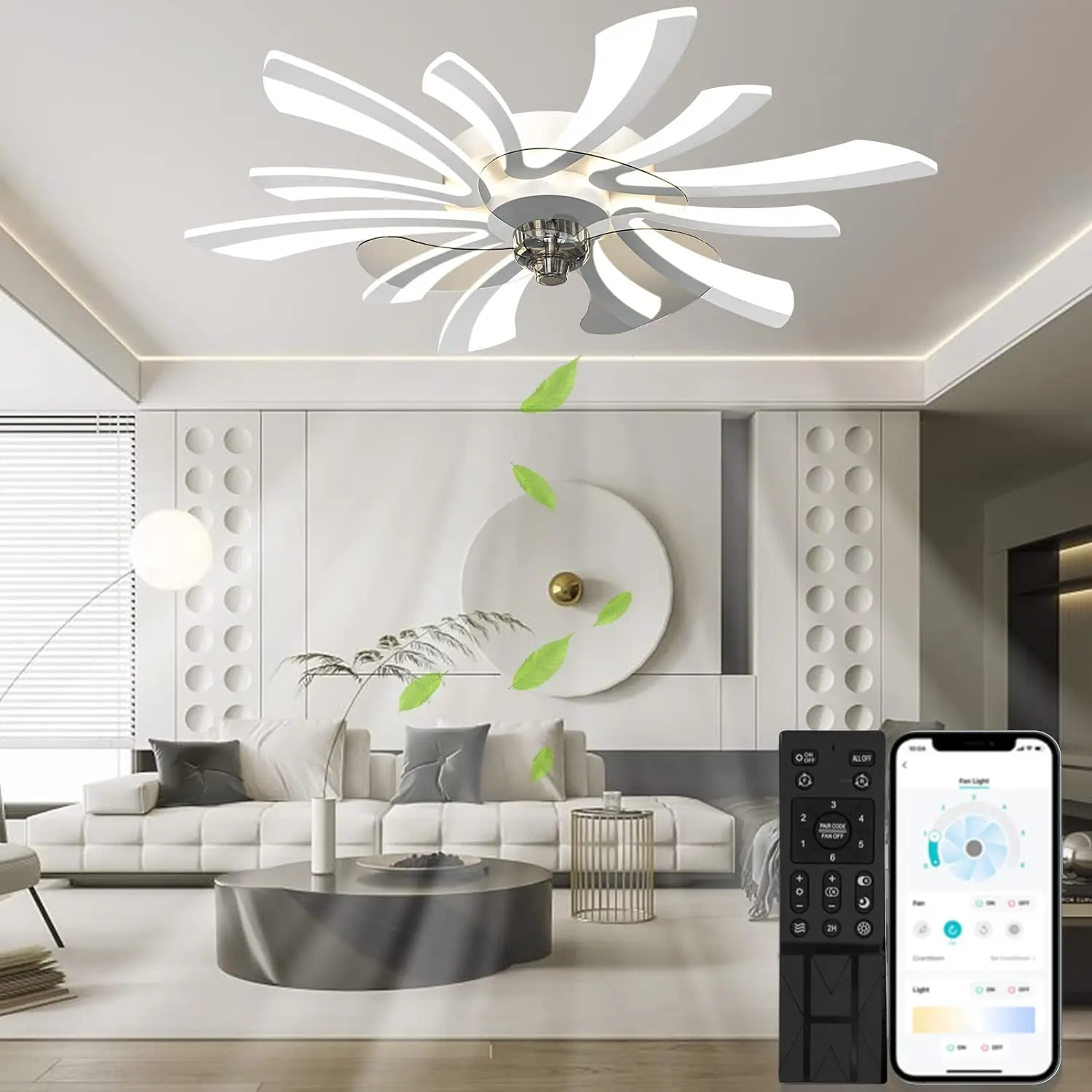 

Flower Ceiling Lights with Remote APP Control Brightness LED Chandelier Ceiling Fan Lights For Living Room Bedroom Lamp