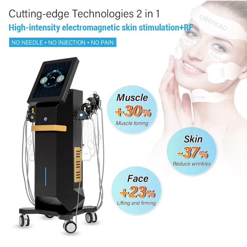 Ems face device skin lifting anti-aging pe ems facial muscle sculpting machine with rf 6 in 1 for forehead eyes chins