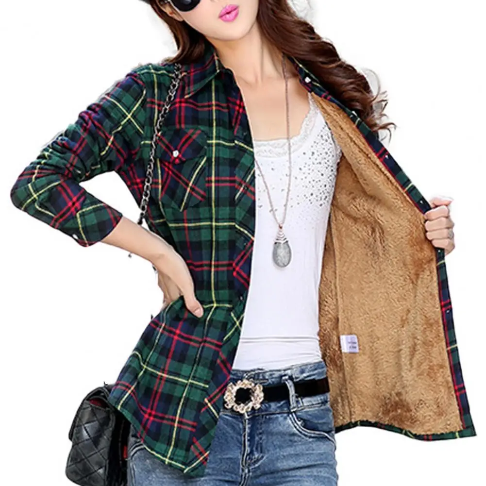 2023 Winter New Women\'s Warm Plaid Shirt Coat Casual Fleece Velvet Plus Thicke Tops Brand College Style Woman Clothes Outerwear