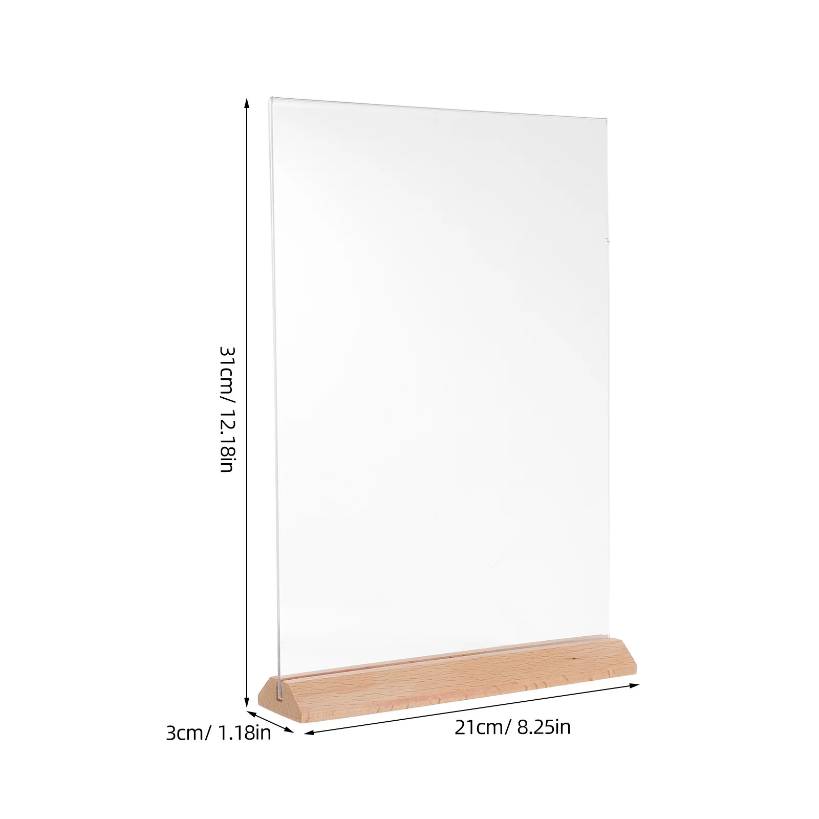 3Pcs Menu Poster Display Stand 12.18x8.25 Inch Clear Acrylic with Wood Base T-Shaped Design for A4 Menus Flyers Office