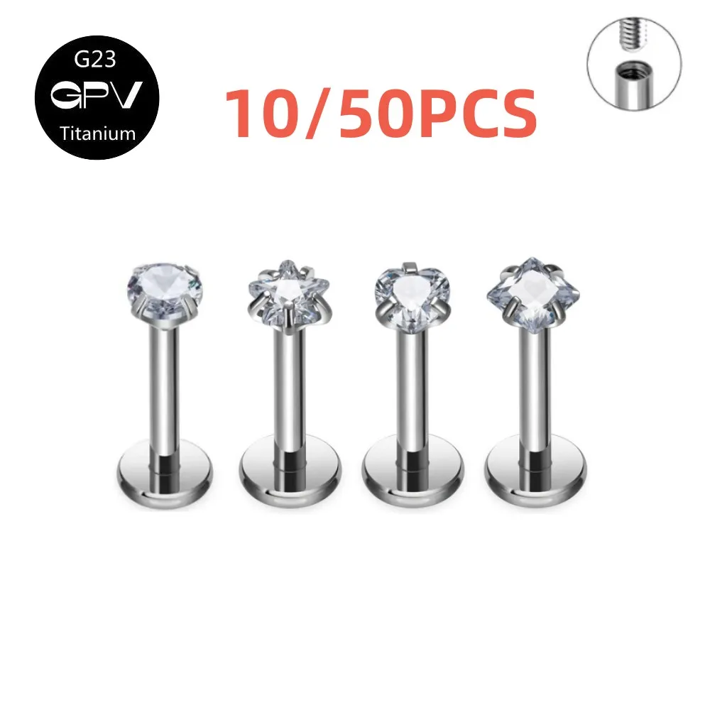 

10/50PCS G23 Titanium Lip Nail Four Claw Round Zircon Perforated Jewelry Fashion Lip Ornaments For Men And Women