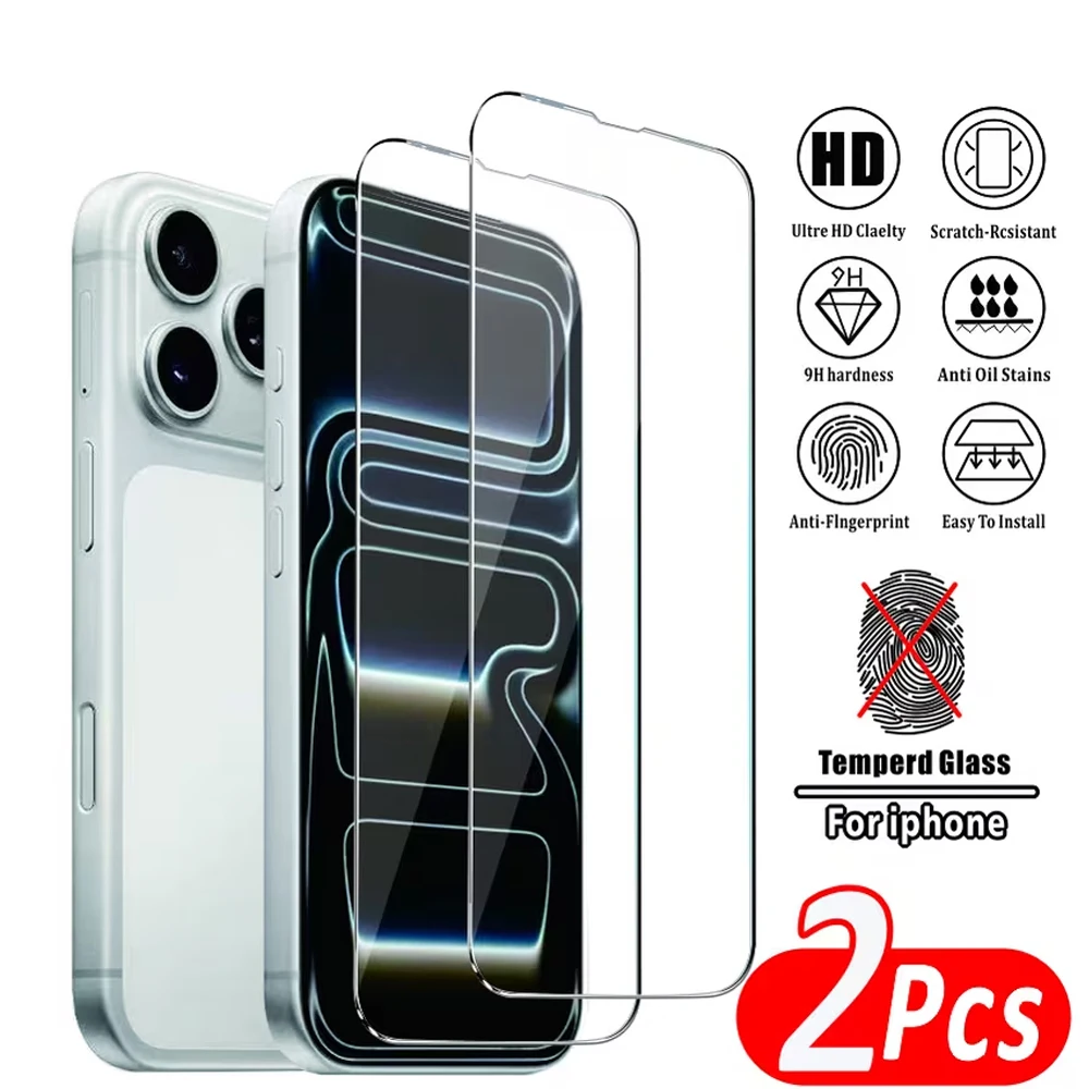 1-2PCS HD Screen Protectors For iPhone 15 16 Pro Max Air 17 14 Plus 13 12 16e 11 Mini X XR XS 6 7 8 Tempered Glass For iPhone 18
