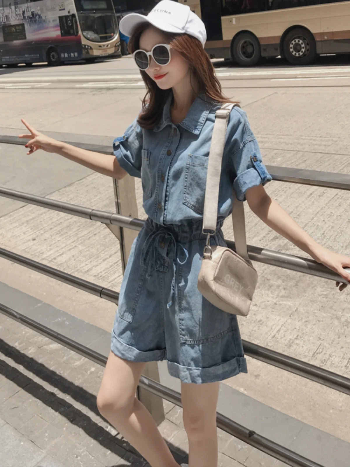 Taille haute jambe large Denim combinaison femmes été minceur costume ort pantalon tenue globale pantalons décontractés taille haute orts