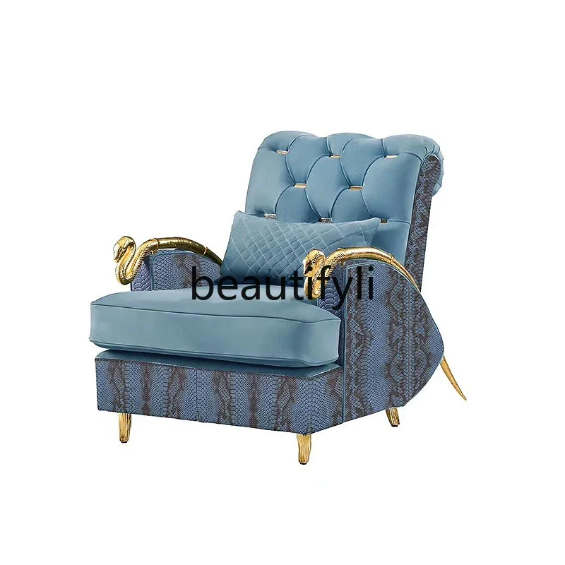 

Light luxury Italian leather single sofa chair Modern creative pure copper snake armchair