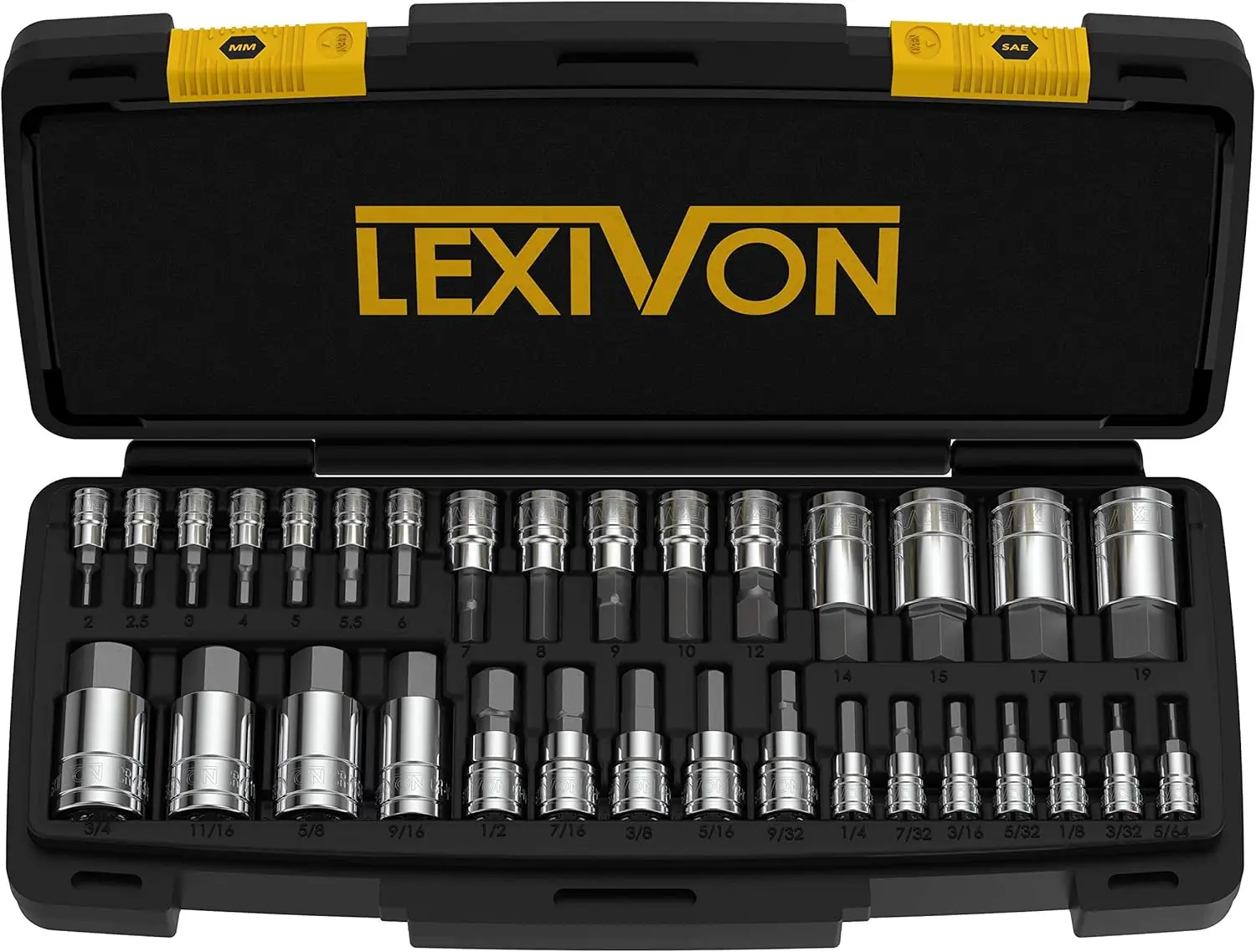 

Master HEX Bit Socket Set, Premium S2 Alloy Steel | Complete 32-Piece, SAE and Metric Set | Enhanced Storage Case (LX-144)