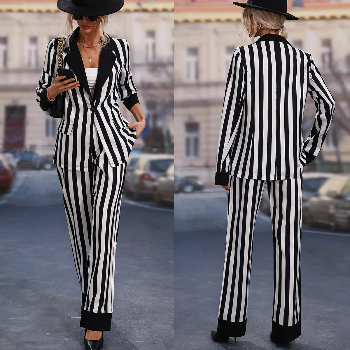 Spring Black White Striped Women Pants Suit Celebrity Mother of the Bride Summer Wear Evening Party  Wedding Formal 2 Pieces