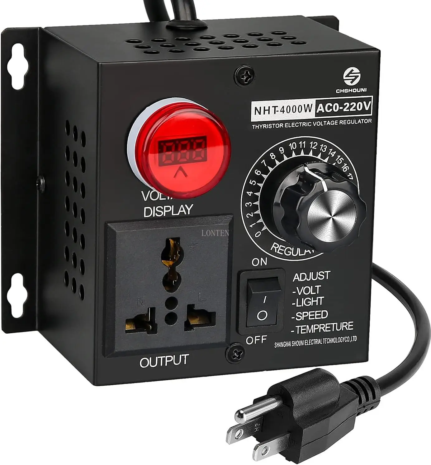 

AC Variable Speed Controller, 120V~220V 15A 4000W SCR Voltage Controller for Router Fan Electric Motor Rheostat LT-SJ0196