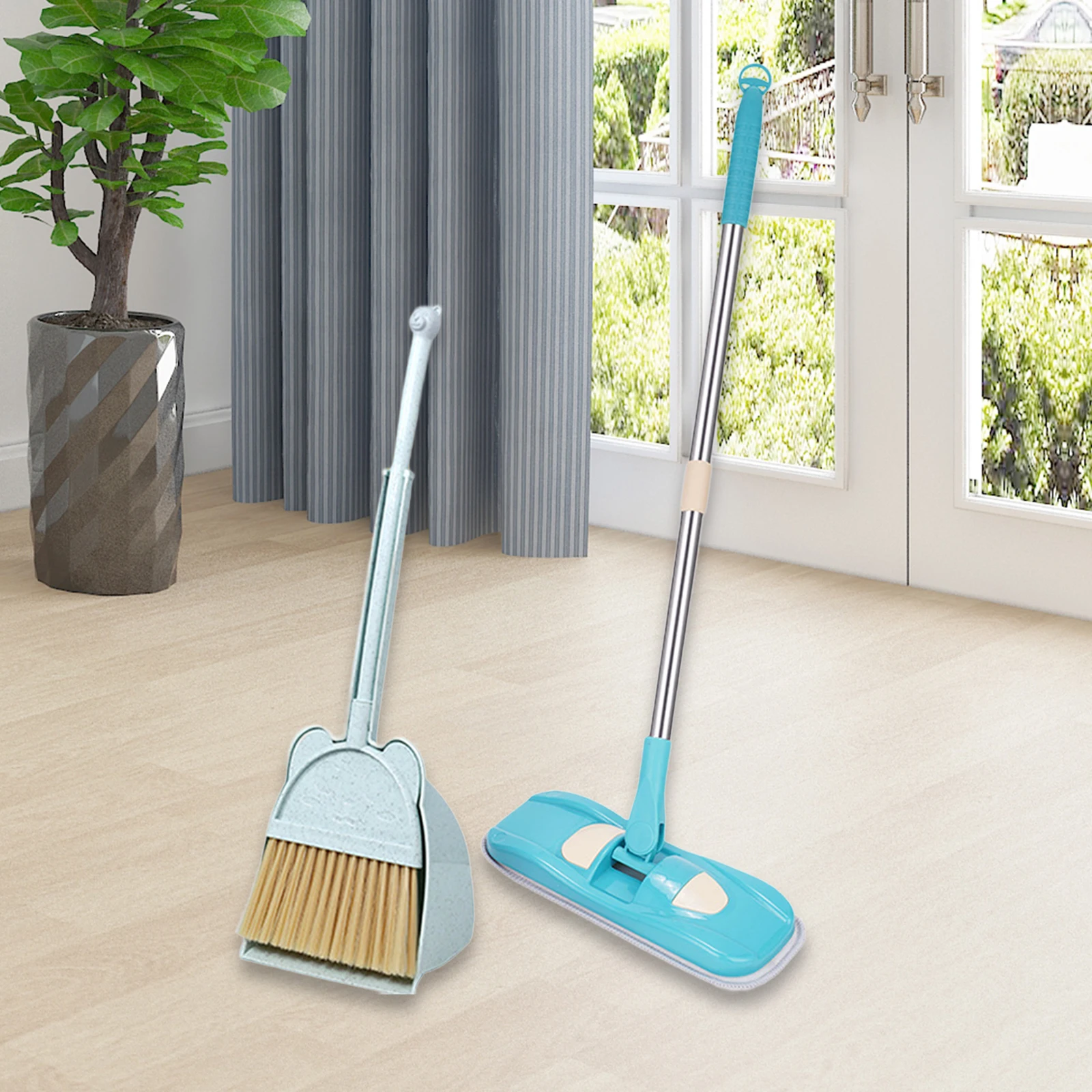 Children Housekeeping Cleaning Tools Mini Broom and Dustpan Mop Set Pretend Play for Preschool Kids Housekeeping Role Play Sets