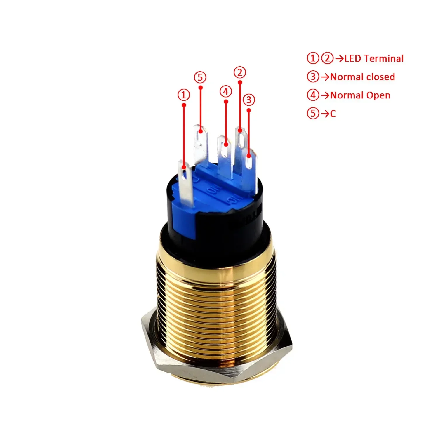 19mm Waterproof Gold Plated Brass Illuminated Push Button Switch With Power LED For PC