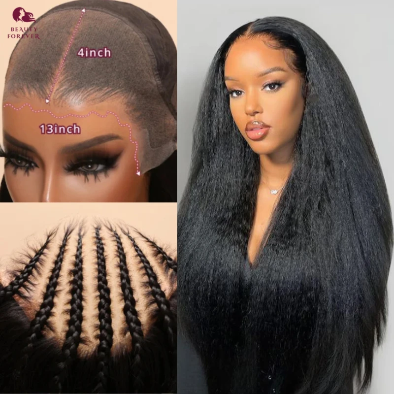 Beautyforever 13X4 Lace Frontal Perücke Echthaar Bye Bye Knots Kinky Straight Glueless Perücke Echthaar Bereit zum Tragen