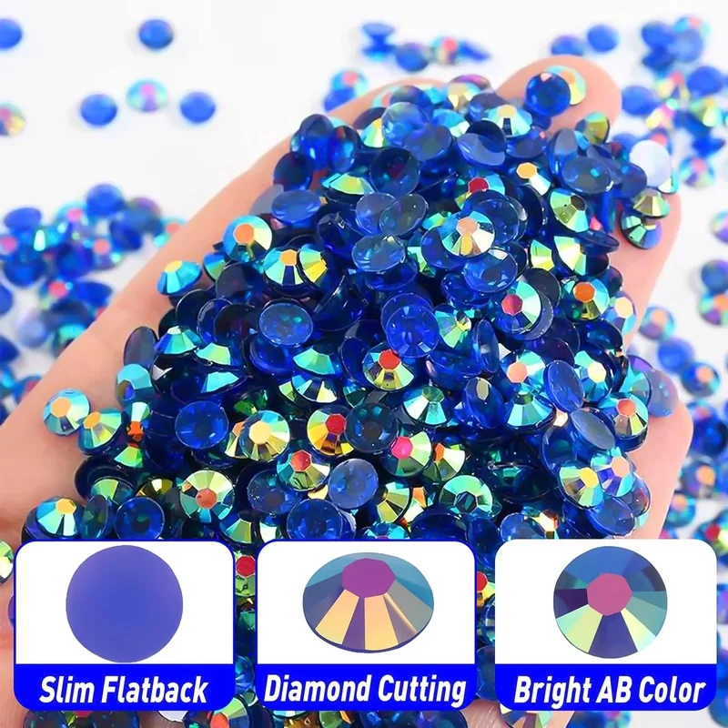 5000Pcs Transparent Dark Blue AB Resin Rhinestones, 2-6mm Flatback Drill Faux Gems Bead for Crafts DIY Nail Art Charms Supplies
