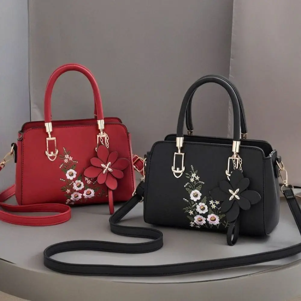 

Модная элегантная сумка для мамы из искусственной кожи с подвеской Y2K, большая вместительная квадратная сумка с вышивкой, милая большая сумка, элегантная женская сумка на плечо