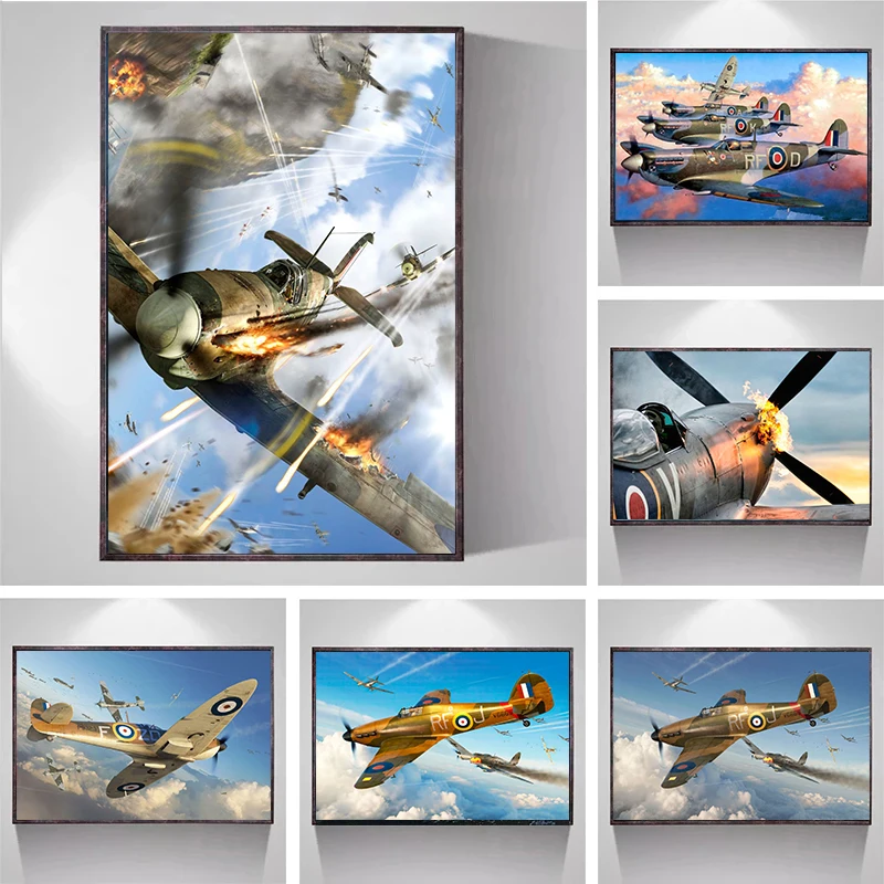 Worldwar Hawker Hurricane Aircraft Poster Prints Canvas Painting Spitfire Formation Wall Art Pictures for Living Room Decor