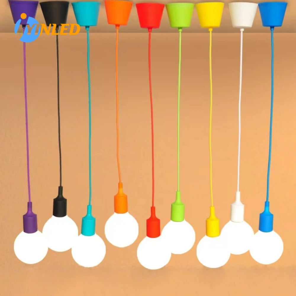 

E27 Silica Gel Pendant Light with Eletrical Wire Green/Yellow/Red Pendant Lamp for Dining Room/Children Room