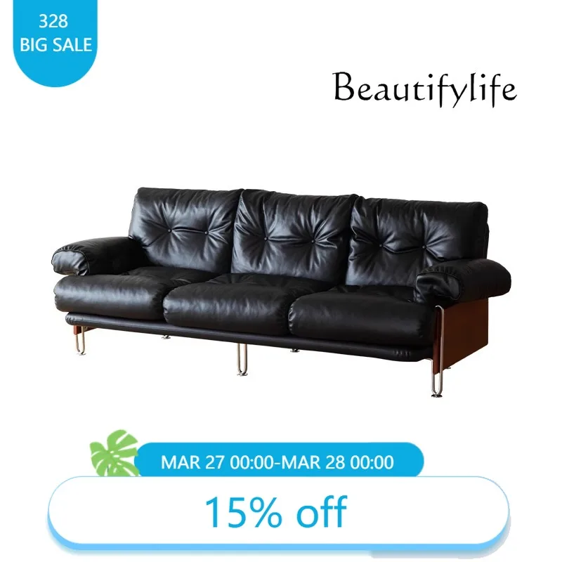 

Italian Medieval Leather Sofa Household Living Room Straight Sofa X