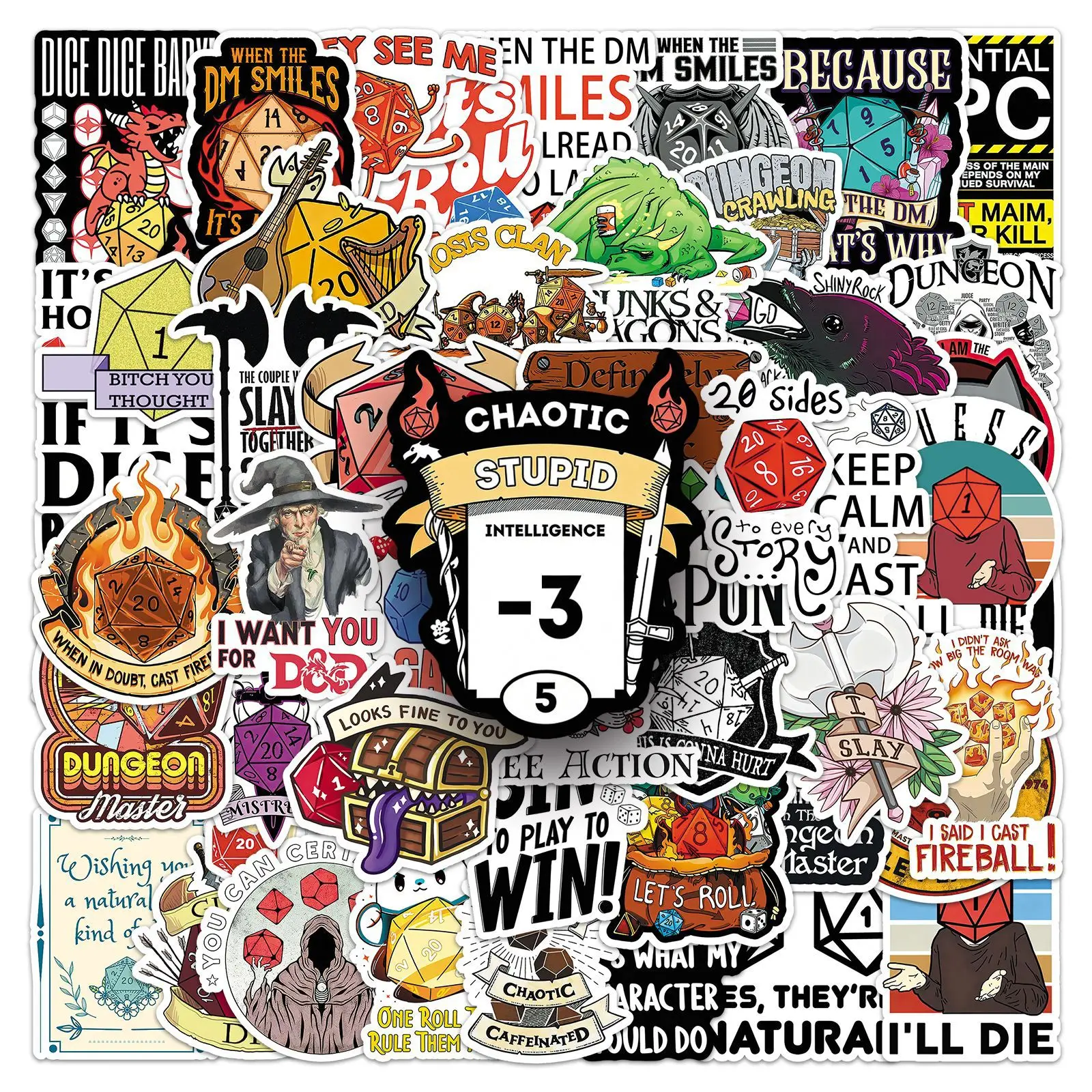 

50PCS TRPG Fun Meme Stickers Board Game Running Team Table Role Playing Game Sticker for Notebook Stationery DIY Toys Secret ﻿