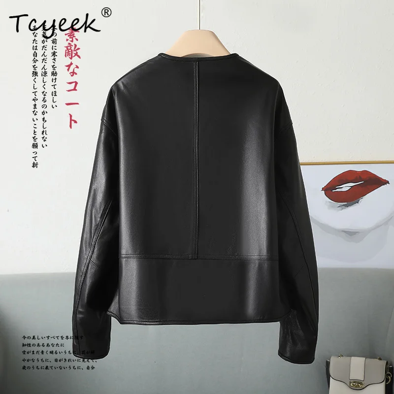 Tcyeek トップレイヤーシープスキン春秋の新中国服両面ラウンドネック女性のレザージャケット Женская Кожаная Куртка
