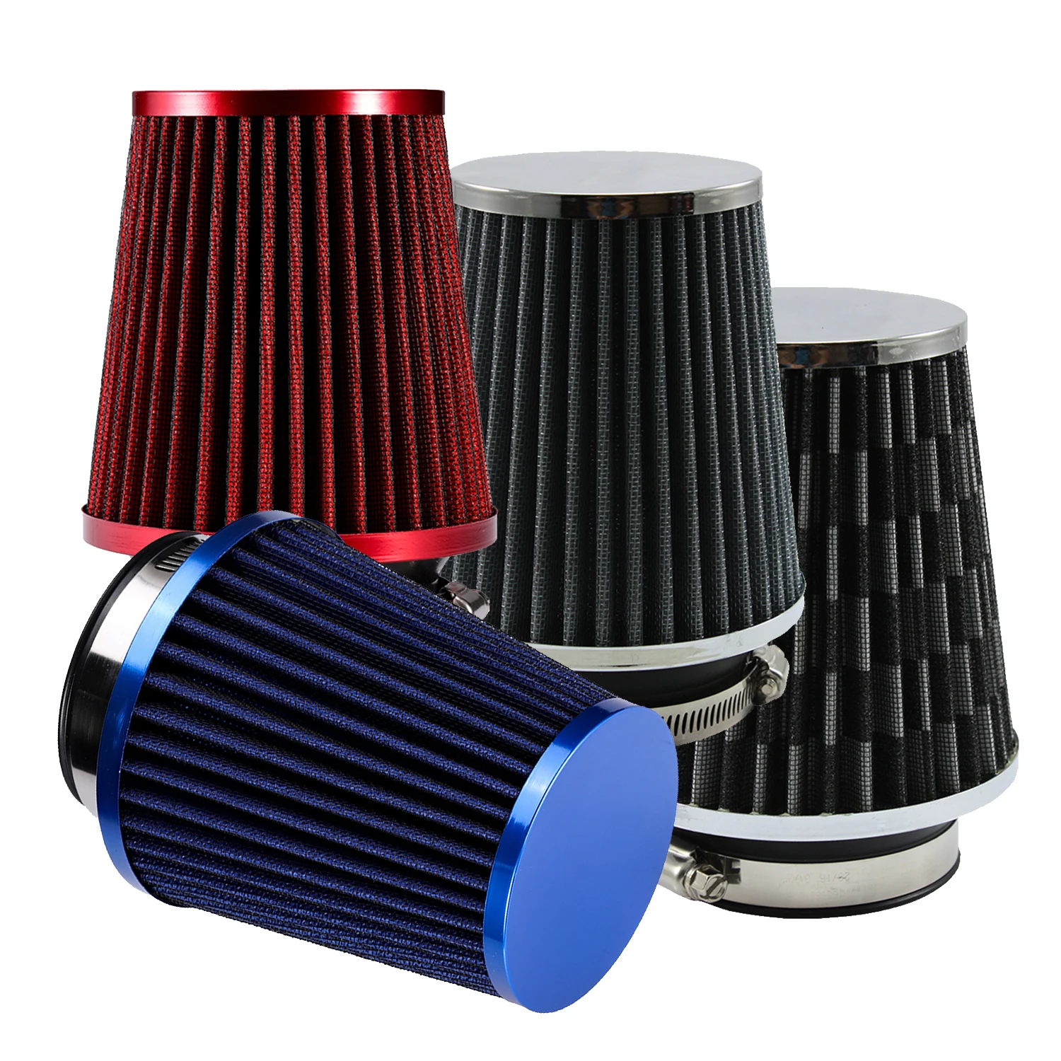 Cold Air Intake Filter Red Blue Sliver Carbon 76mm 3.0inch Universal High Flow Air Filter Washable for Car Engine Intake Pipe