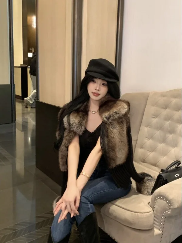 

Короткая меховая куртка в американском ретро-стиле, модный кардиган-топ высокого качества, экологичный, для стильных девушек