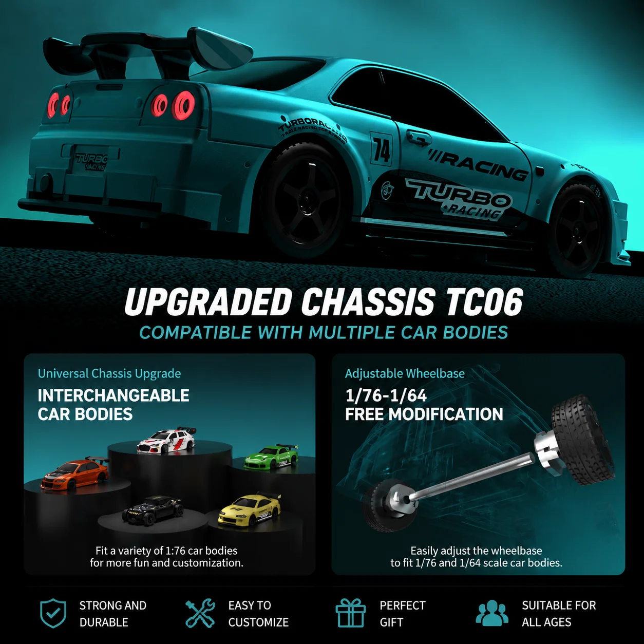 Turbo Racing C74 RC Car 1:76 Scale Professional Racing Model High Speed Remote Control Car Adjustable Speed Full Function Mini
