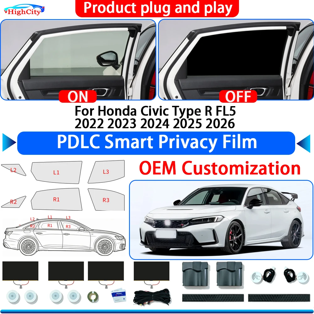 For Honda Civic Type R FL5 2022 2023 2024 2025 2026 OEM Switchable Electric Smart Privacy Film Polymer Dispersed Liquid Crystal