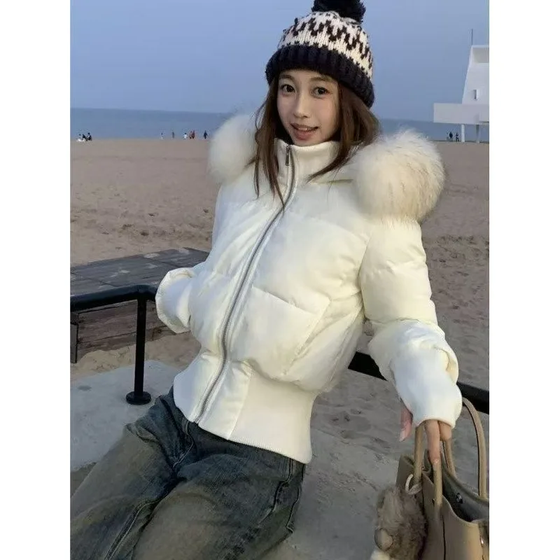 A New Short Waist-cinching Coat for Women in Winter with Gentle and Sweet Korean Style Warm Fur Collar Simple and Stylish Jacket