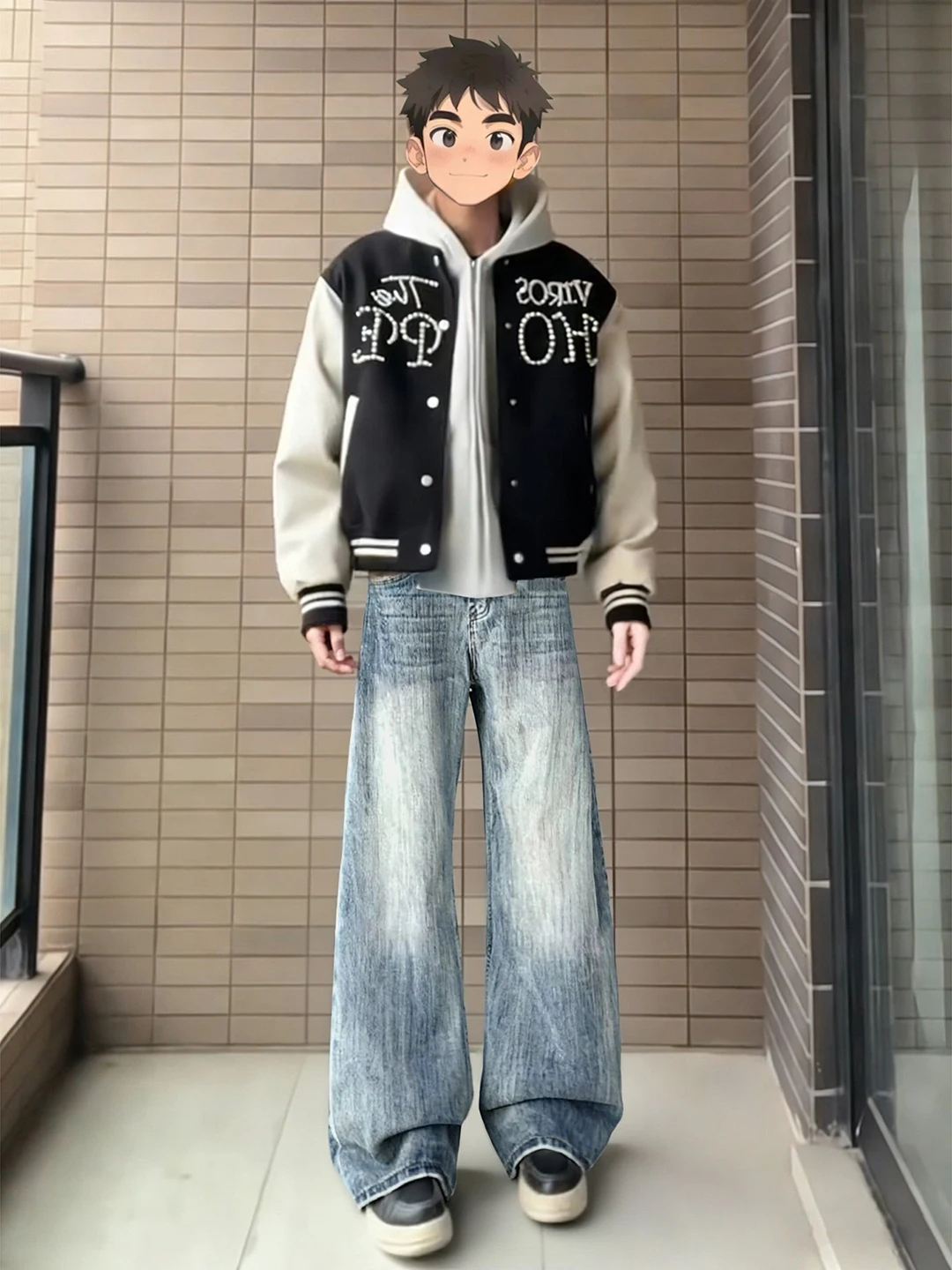 

Light Blue Bamboo Bud Wide Leg Men's Jeans Winter Fce Straight Knife Pants Cleanfit Flared Pants mid Waist Zipper Casual