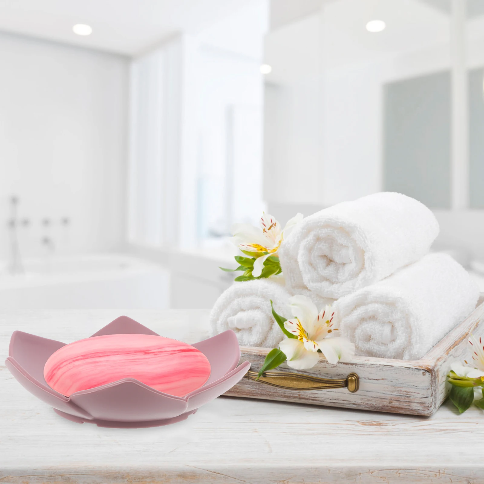 

Silicone Soap Holder Self Draining Unique Lotus Flower Design Soap Dish Bathroom Shower Organizer Kitchen Cleaning Sponge Holder