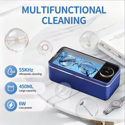 Ultrasonic 55KHZ eyeglass cleaning machine, with 6 modes featuring digital display and timer, a multi-functional sonic technolog