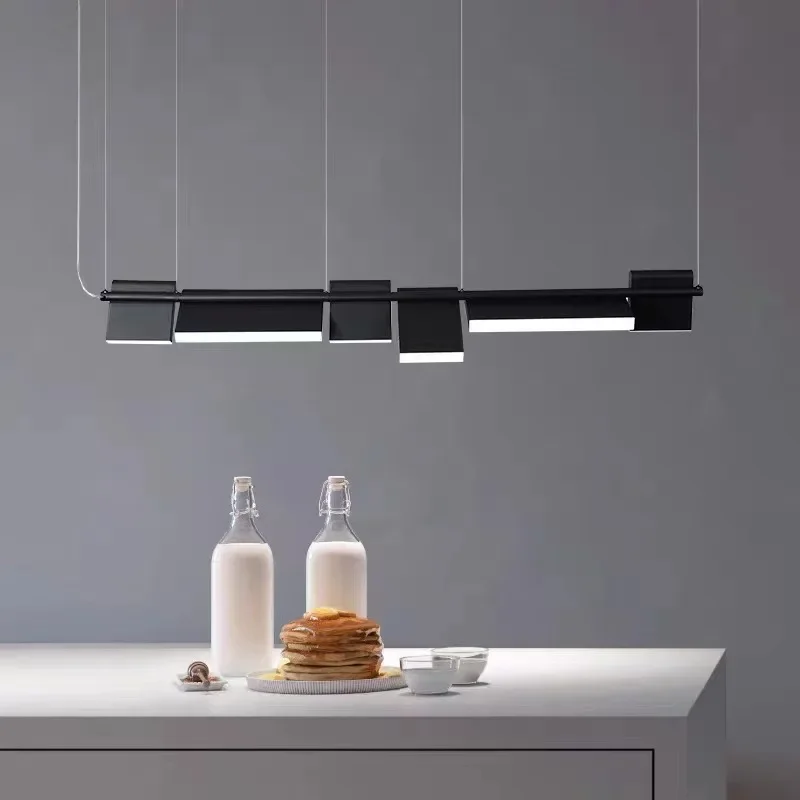 

Modern Rotatable Long LED Chandeliers Black Nordic Ding Room Office Showroom Pendant Light Novelty Art Bar Hanging Light